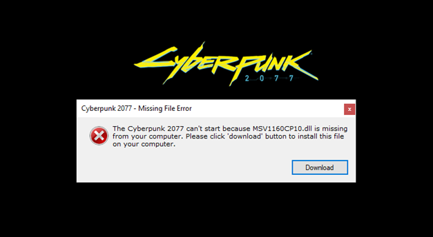 Фалшивият Cyberpunk 2077 не може да се стартира, поради липса на DLL