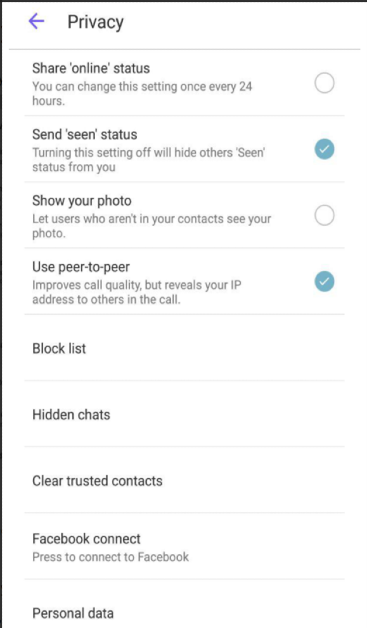 Viber privacy settings