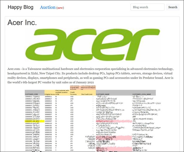 Източените от Acer данни на сайта на REvil
